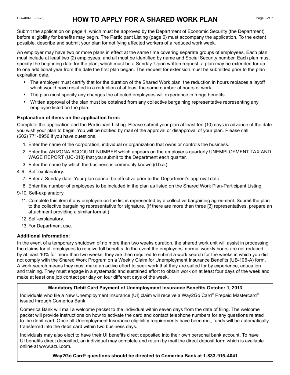 Form UB-400 Shared Work Plan Application - Arizona, Page 4