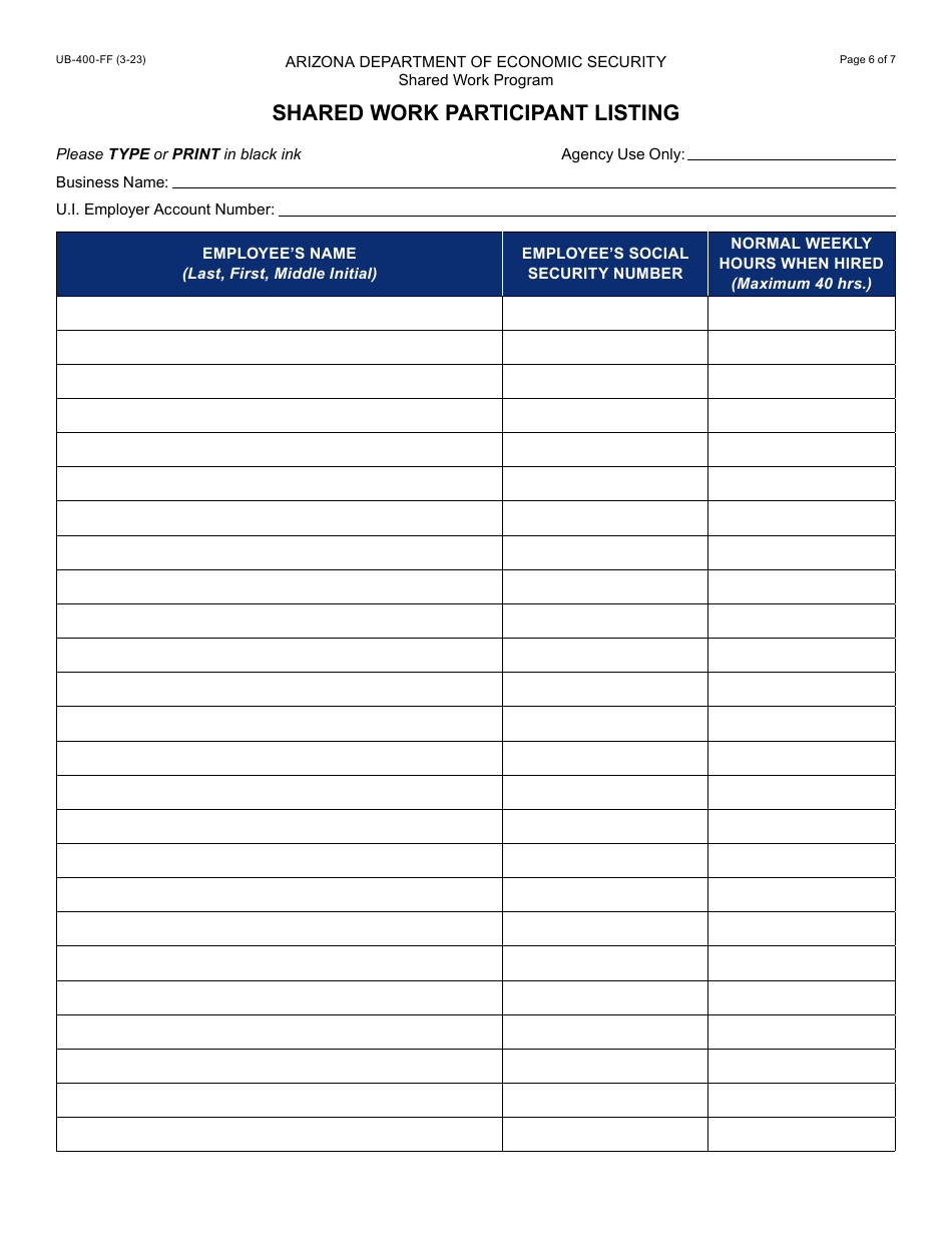 Form UB-400 Shared Work Plan Application - Arizona, Page 7