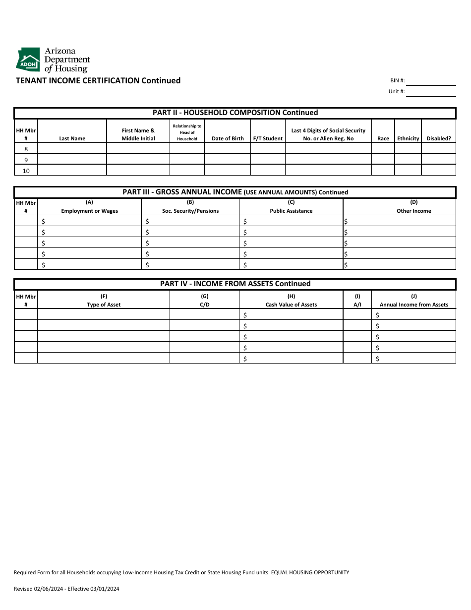 Arizona Tenant Income Certification Fill Out Sign Online and Arizona Tenant Income Certification Fill Out Sign Online and
