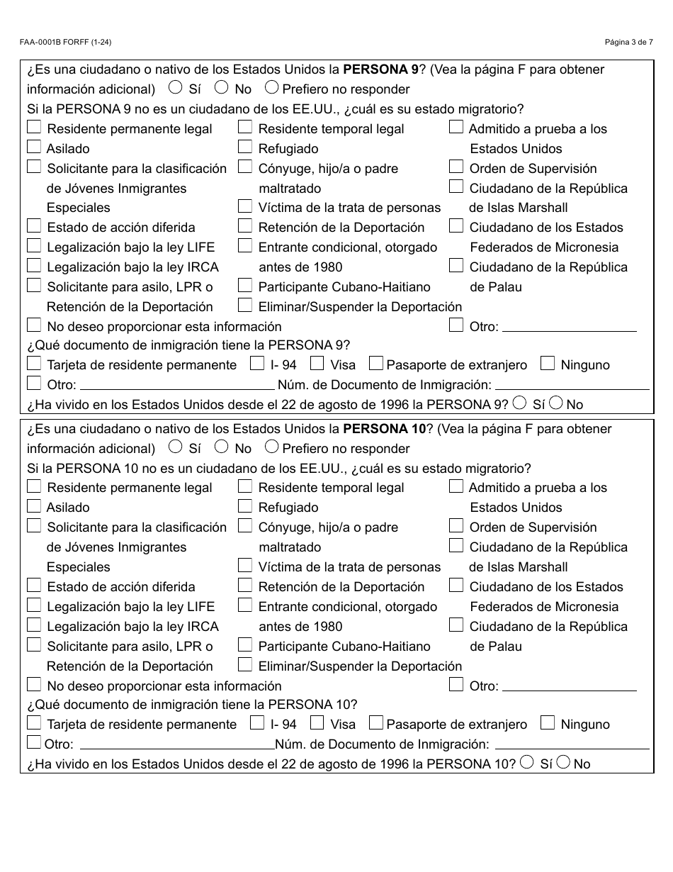 Formulario FAA-0001B-S Anexo De Solicitud De Beneficios - Arizona (Spanish), Page 3