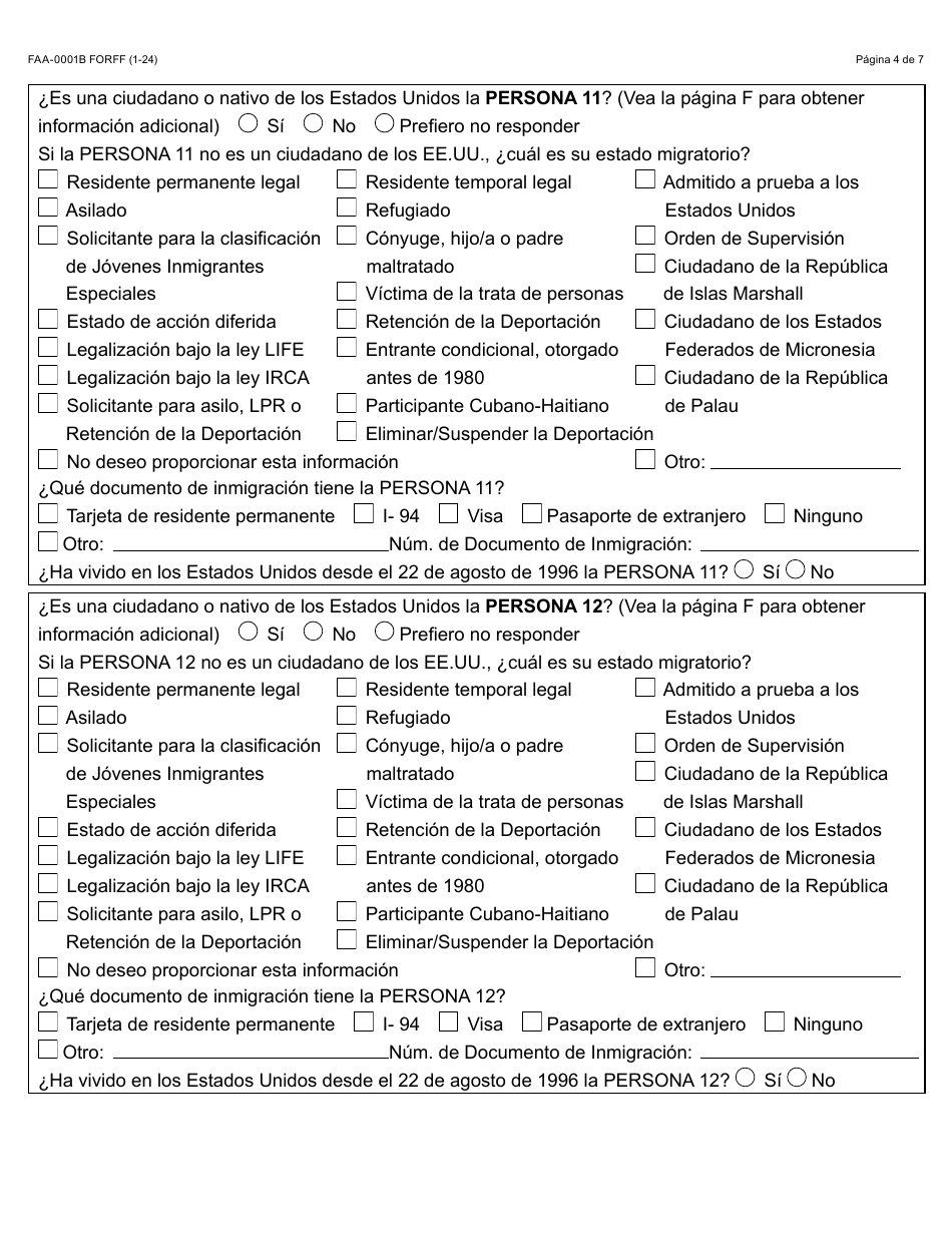 Formulario FAA-0001B-S Anexo De Solicitud De Beneficios - Arizona (Spanish), Page 4