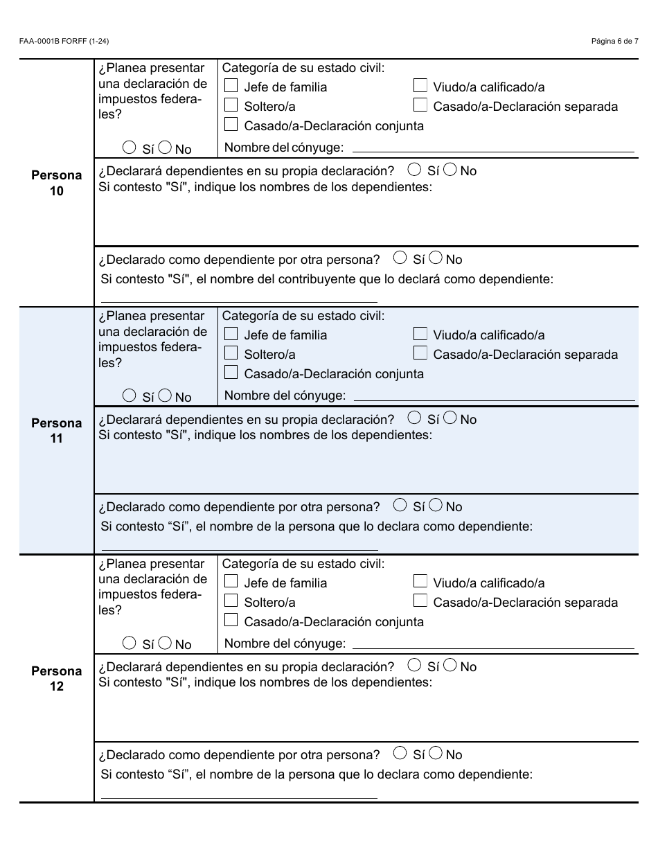 Formulario FAA-0001B-S Anexo De Solicitud De Beneficios - Arizona (Spanish), Page 6
