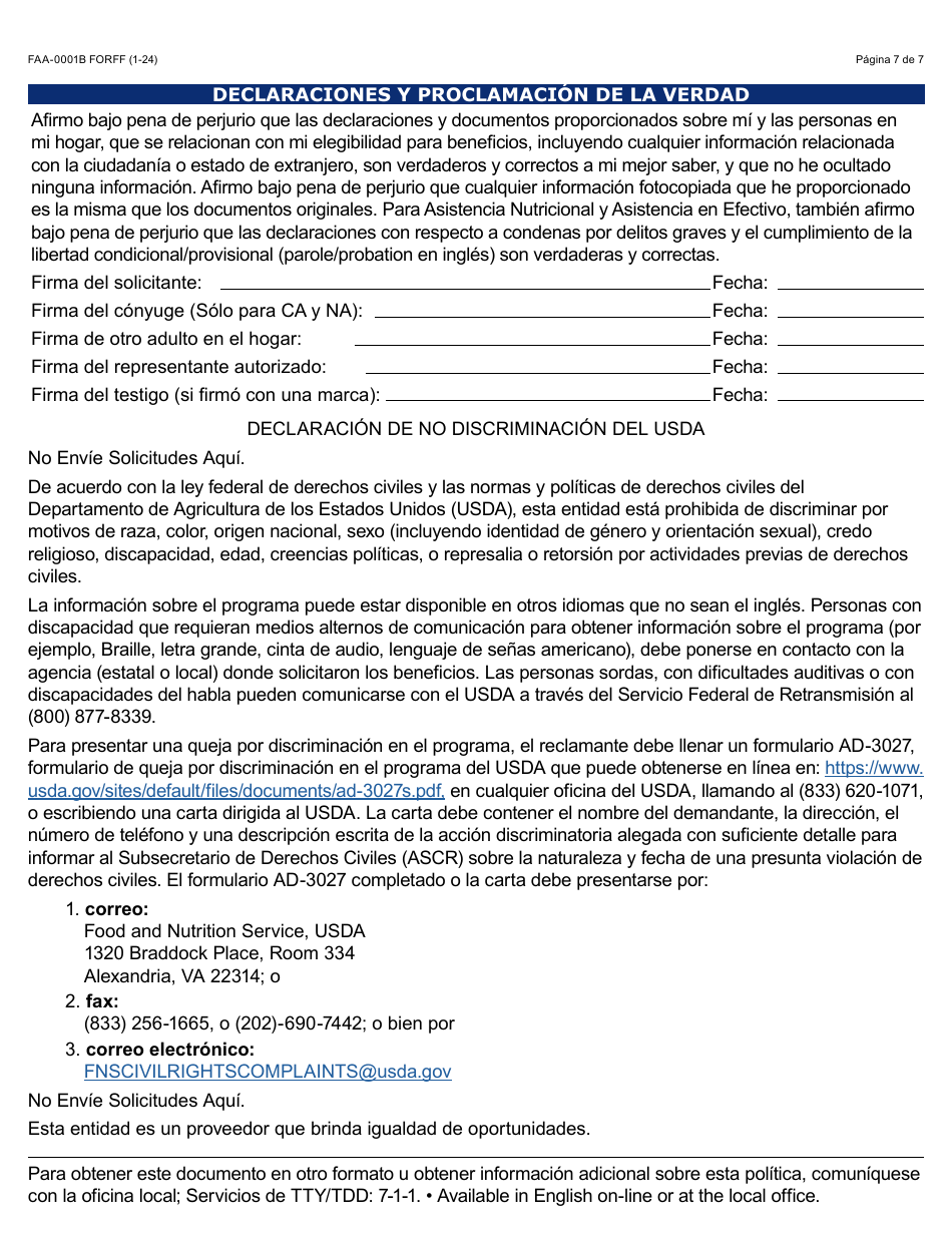 Formulario FAA-0001B-S Anexo De Solicitud De Beneficios - Arizona (Spanish), Page 7