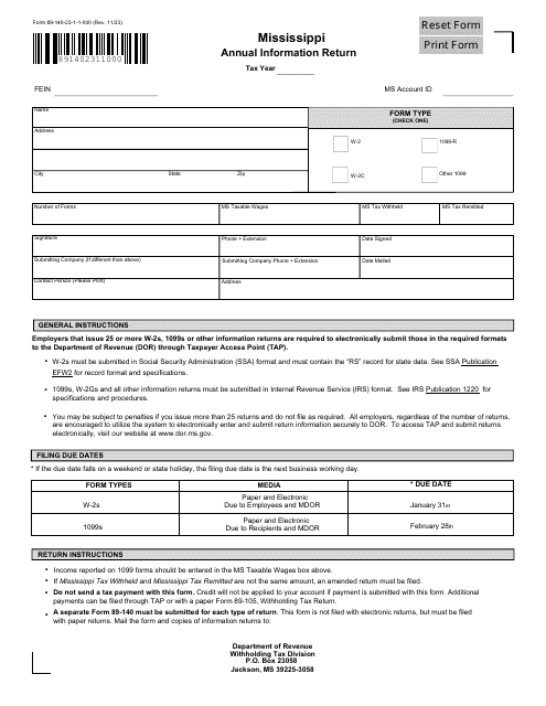 Form 89-140 Annual Information Return - Mississippi