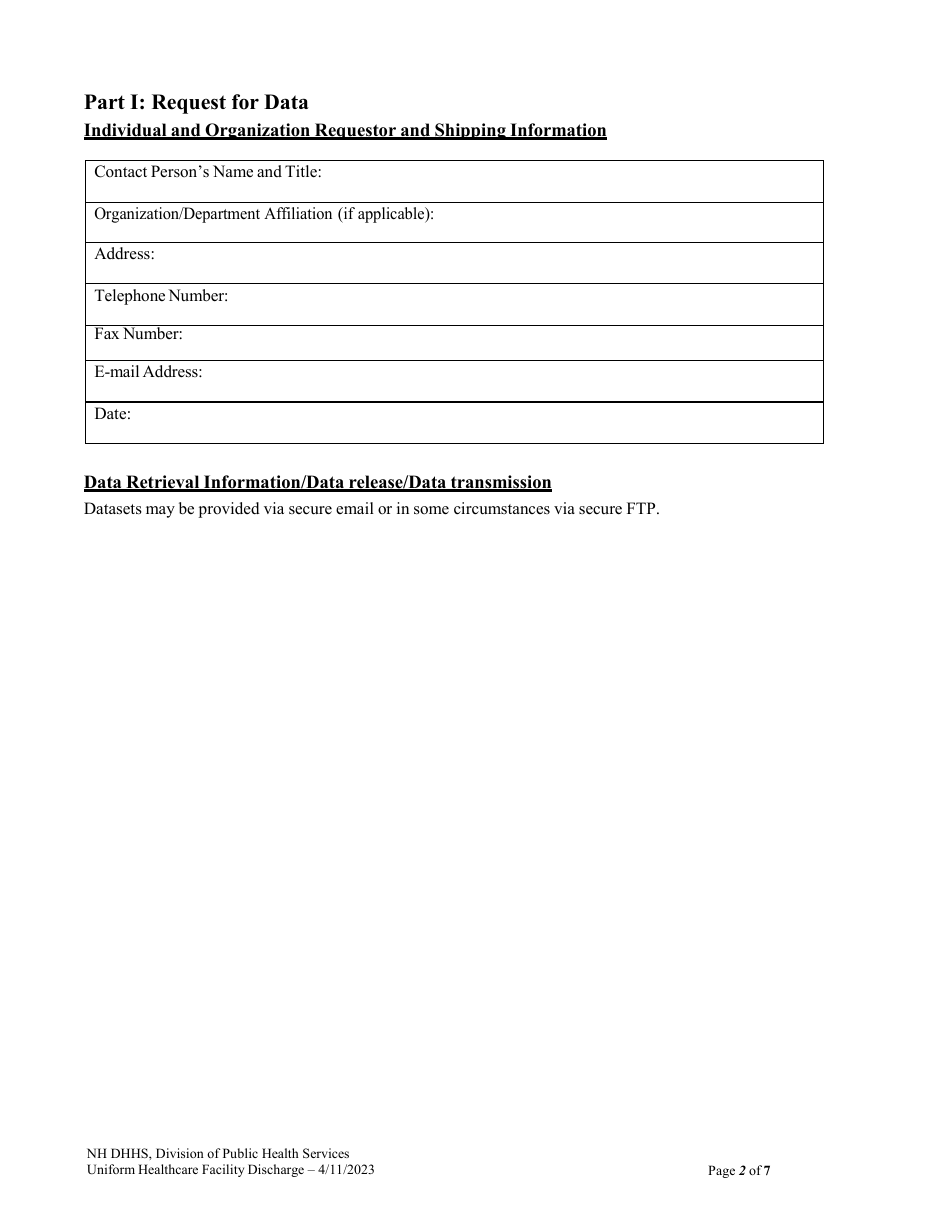 Uniform Healthcare Facility Discharge Data Set (Uhfdds) Application - Public Use Dataset - New Hampshire, Page 2