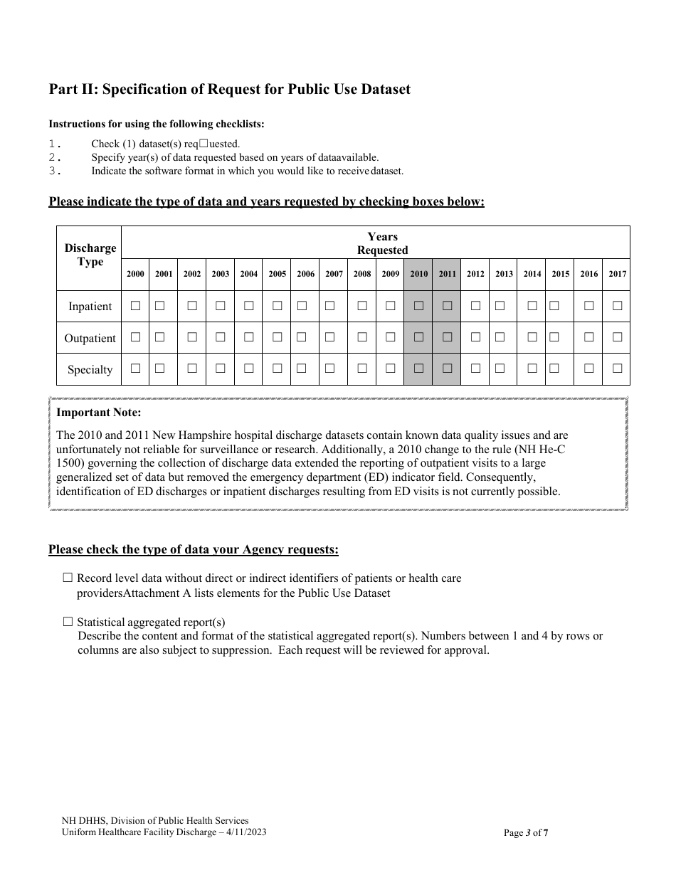 Uniform Healthcare Facility Discharge Data Set (Uhfdds) Application - Public Use Dataset - New Hampshire, Page 3