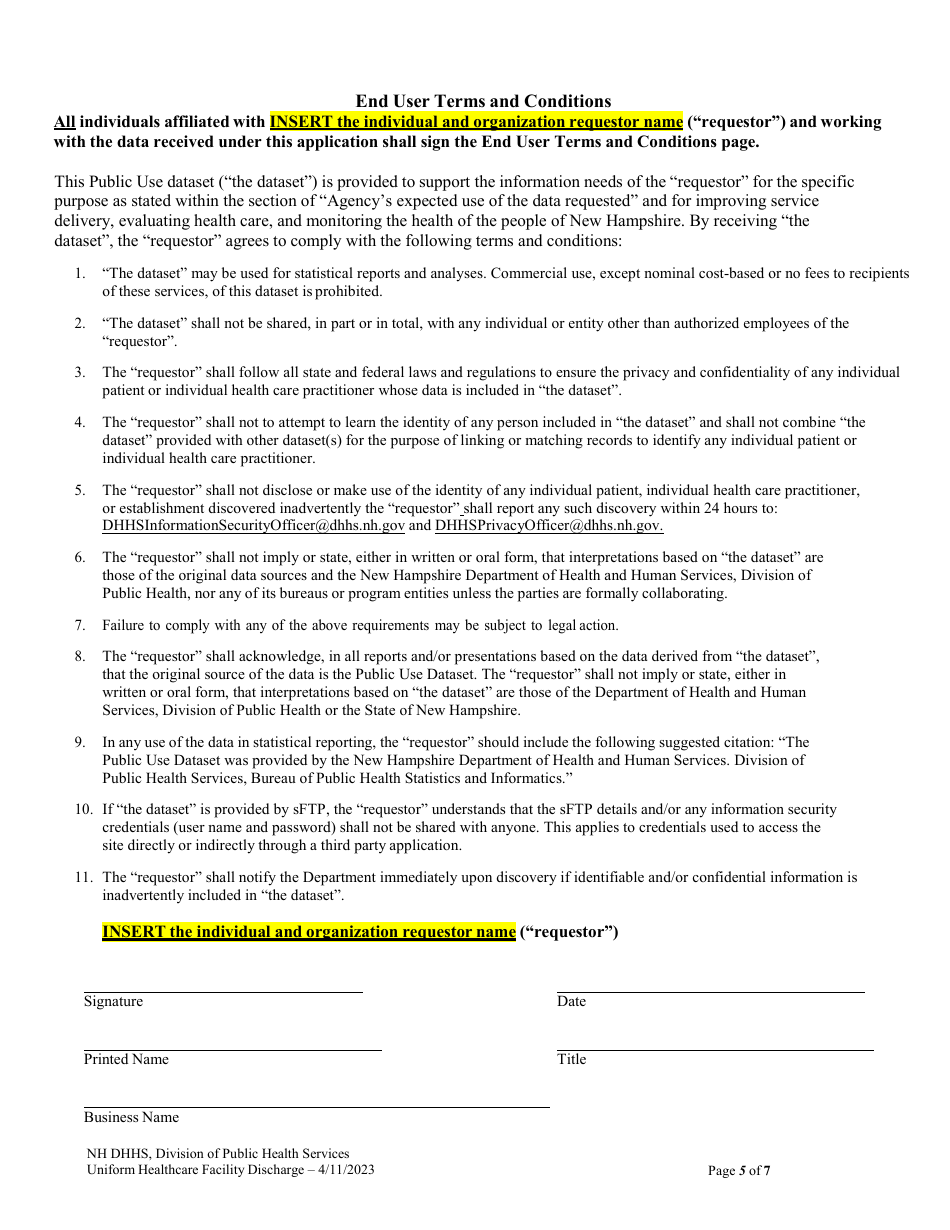 Uniform Healthcare Facility Discharge Data Set (Uhfdds) Application - Public Use Dataset - New Hampshire, Page 5