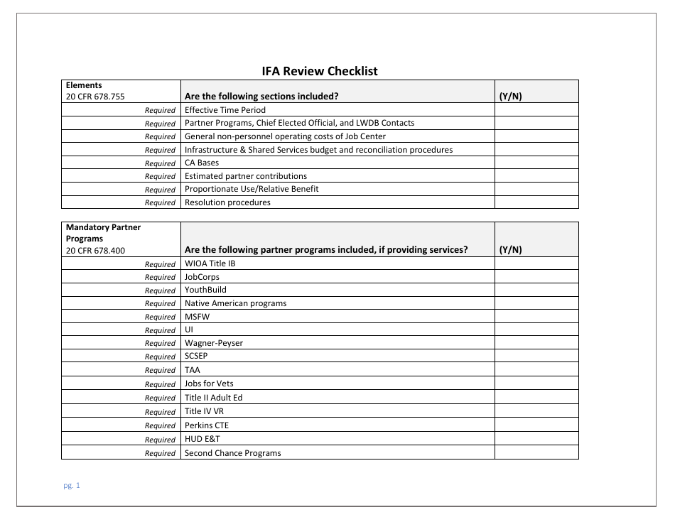 Ifa Review Checklist - Arizona, Page 1