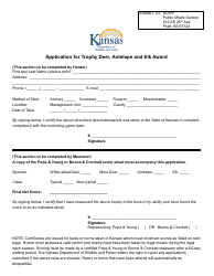 Document preview: Application for Trophy Deer, Antelope and Elk Award - Kansas