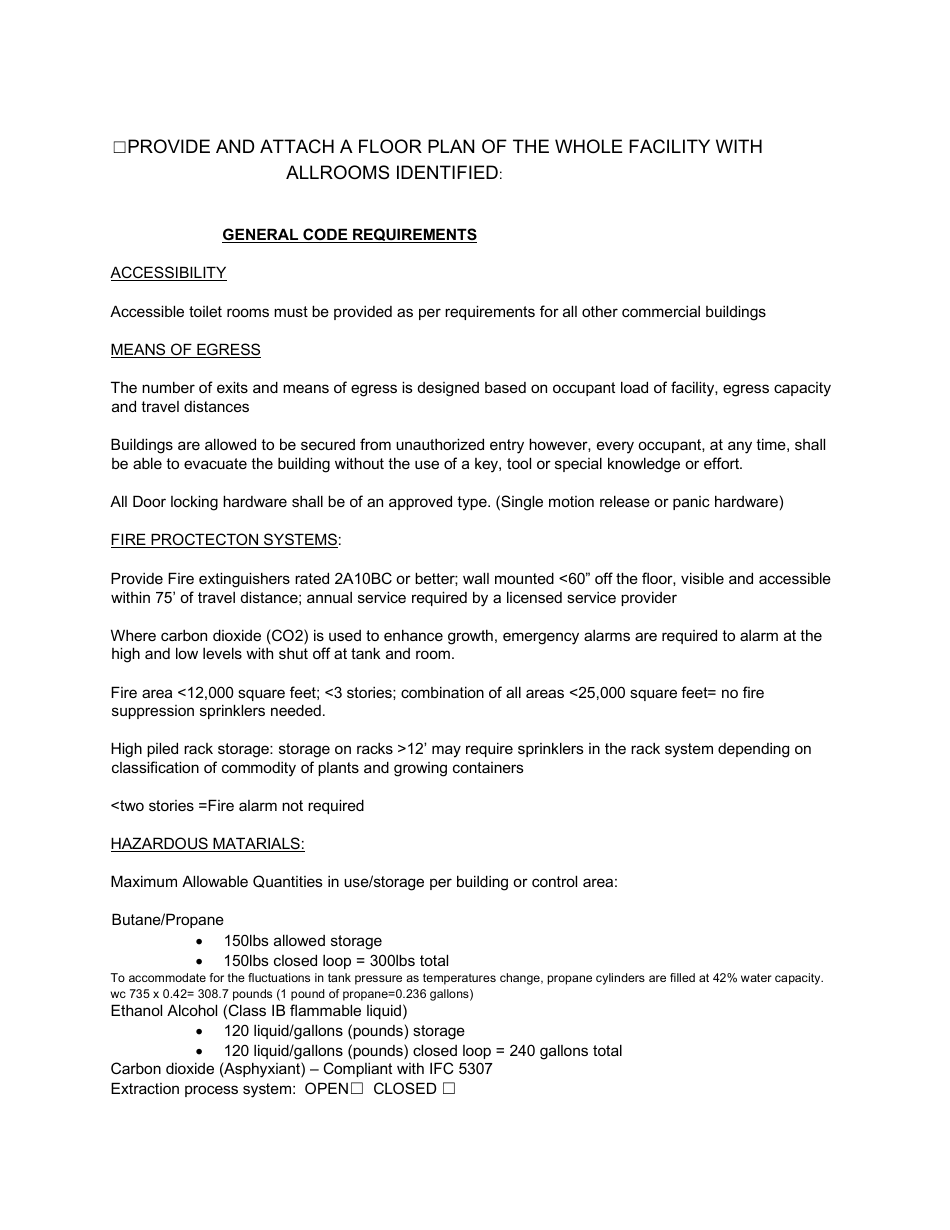 Cannabis Facilities Code Requirement Overview / Checklist - Montana, Page 2