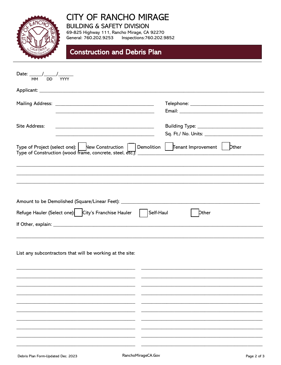 Construction and Debris Plan - City of Rancho Mirage, California, Page 2
