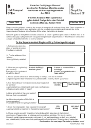 Form 76W Form for Certifying a Place of Meeting for Religious Worship Under the Places of Worship Registration Act 1855 - United Kingdom (English/Welsh)