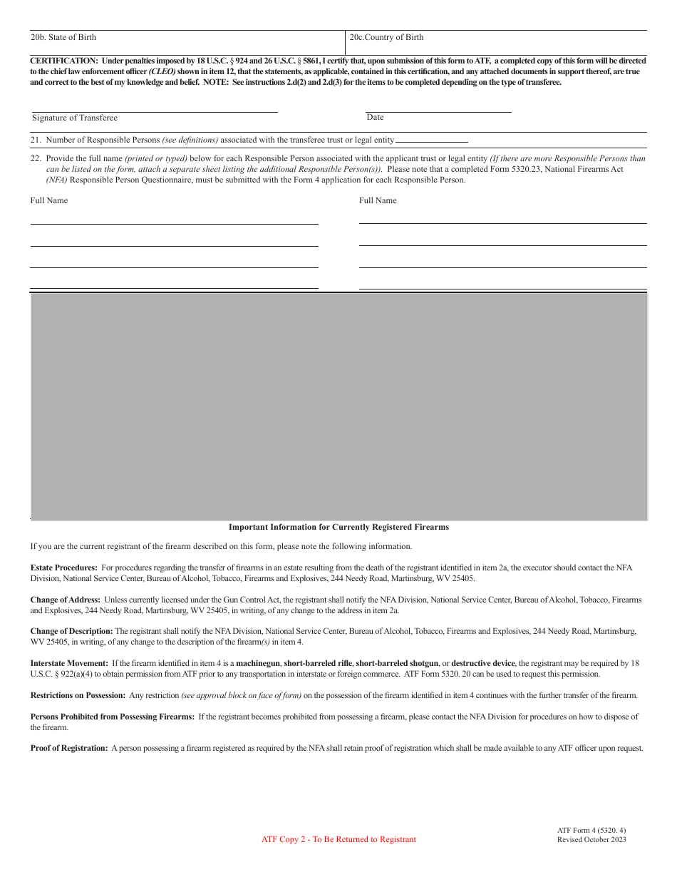 ATF Form 4 (5320.4) Application for Tax Paid Transfer and Registration of Firearm, Page 10