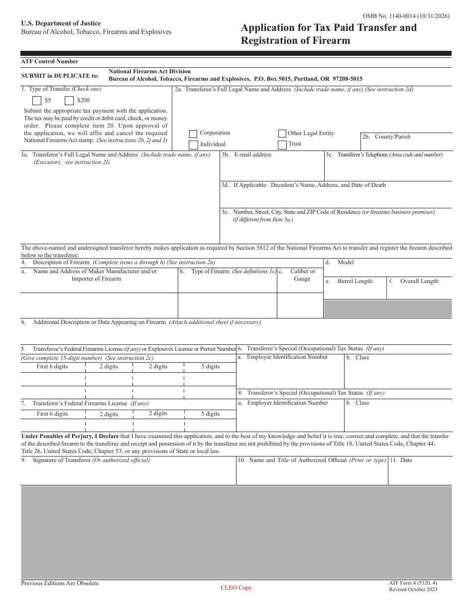 ATF Form 4 (5320.4) Application for Tax Paid Transfer and Registration of Firearm, Page 11