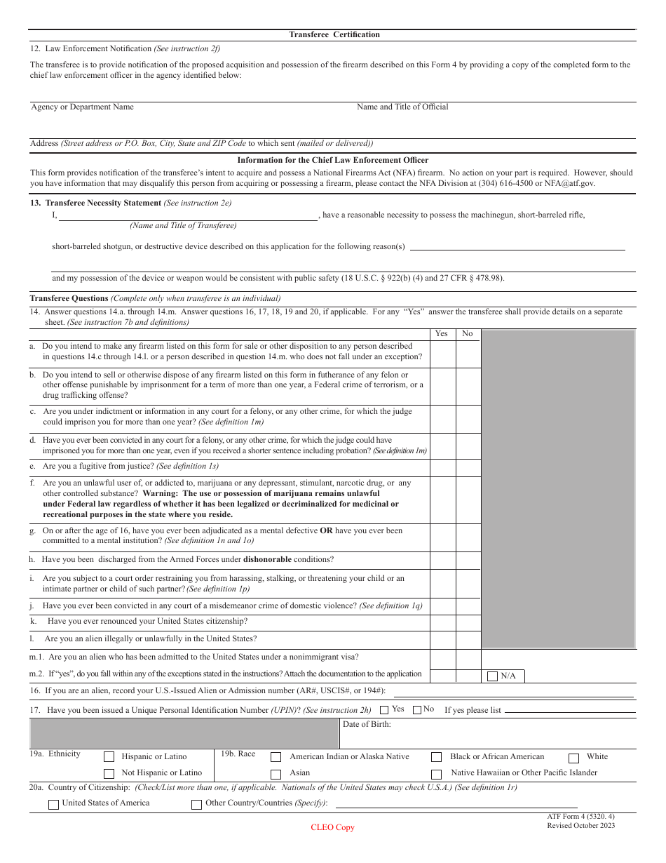 ATF Form 4 (5320.4) Application for Tax Paid Transfer and Registration of Firearm, Page 12