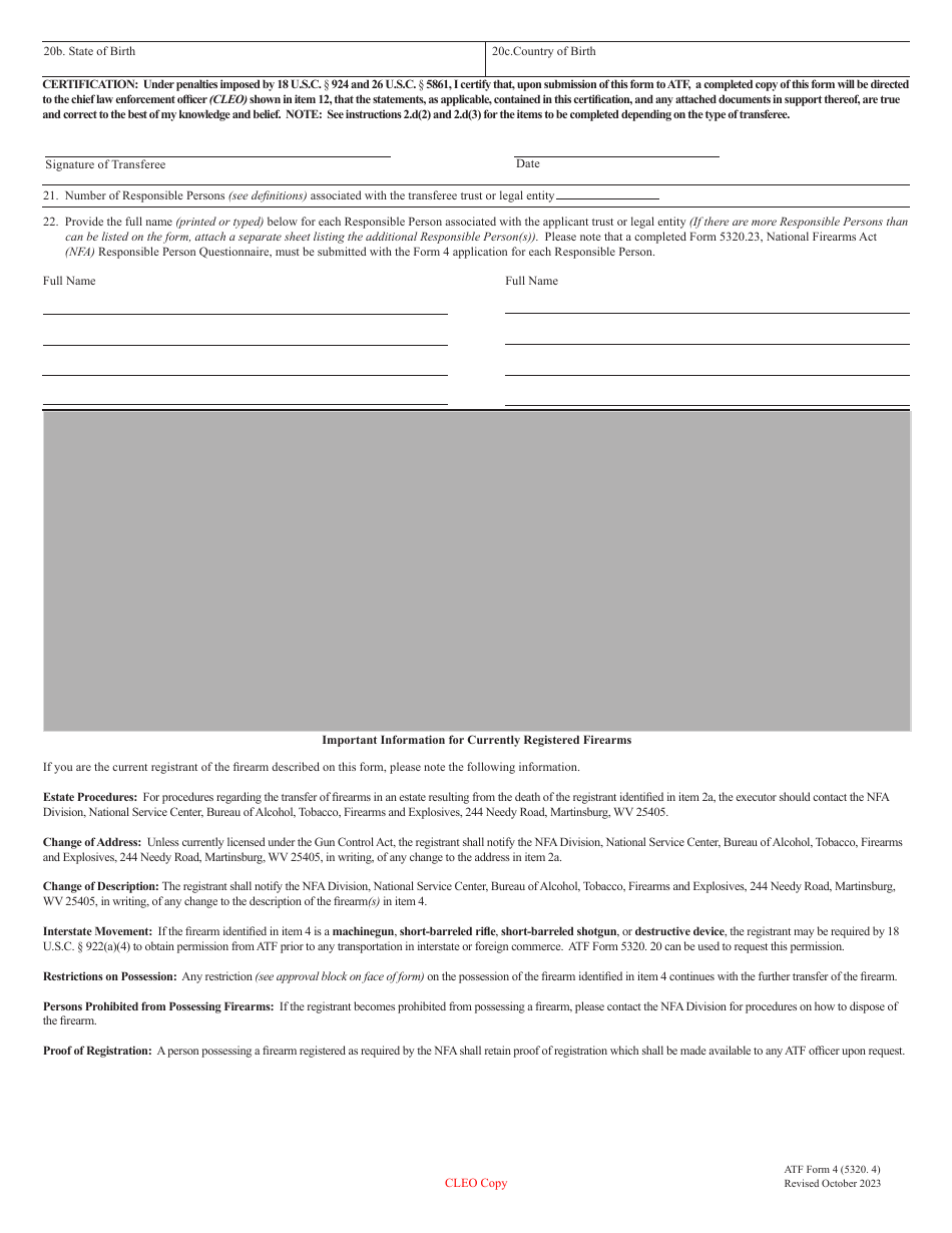 ATF Form 4 (5320.4) Application for Tax Paid Transfer and Registration of Firearm, Page 13