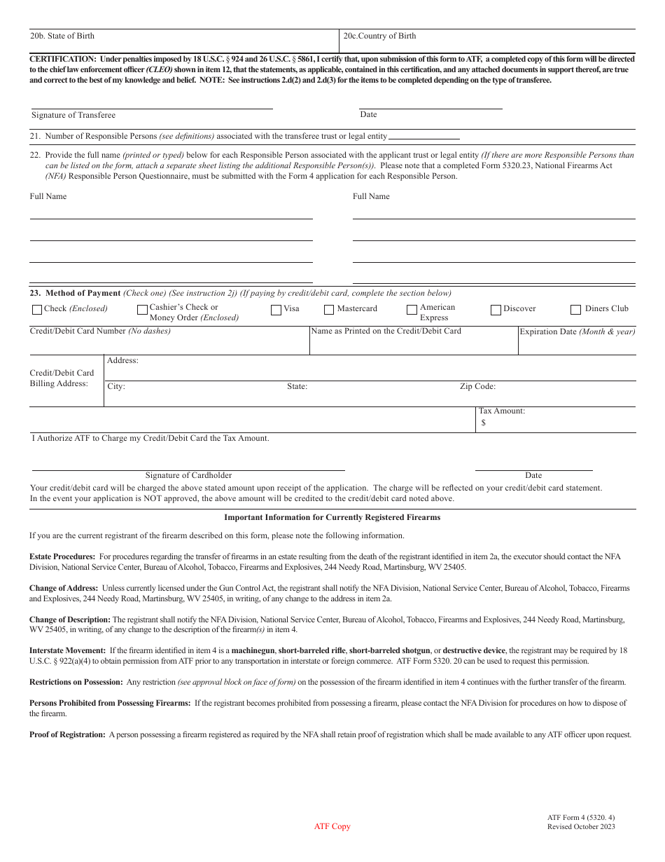 ATF Form 4 (5320.4) Download Fillable PDF or Fill Online Application ...