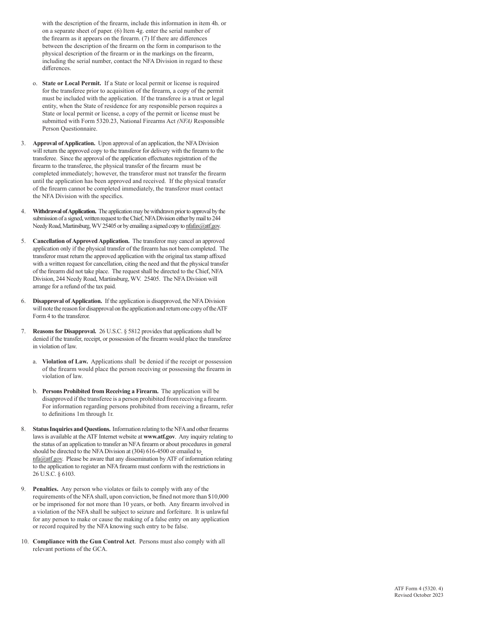 ATF Form 4 (5320.4) Application for Tax Paid Transfer and Registration of Firearm, Page 7
