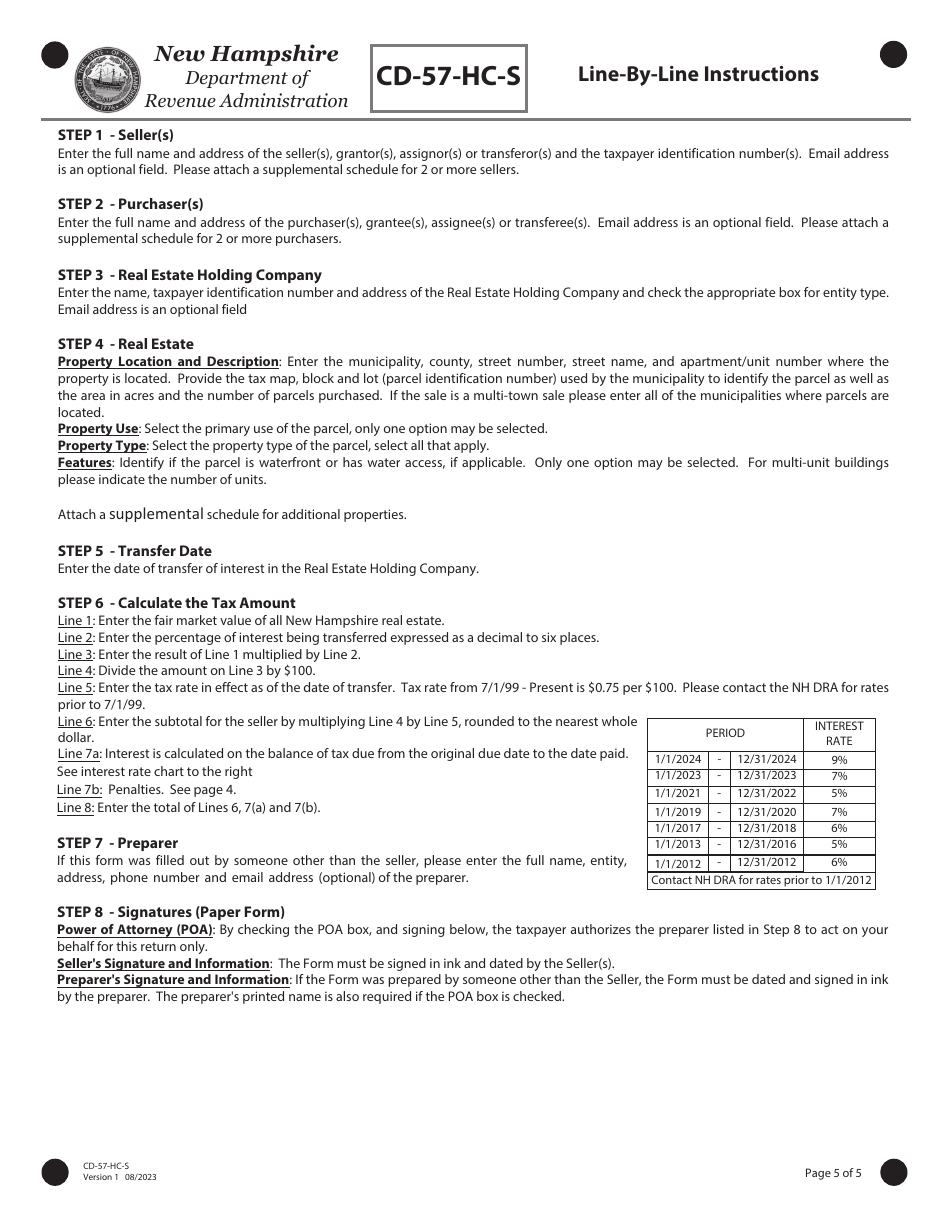 Form CD-57-HC-S Real Estate Transfer Tax Declaration of Consideration for Real Estate Holding Companies (Seller) - New Hampshire, Page 5