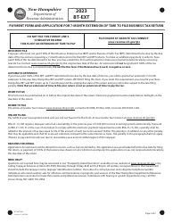Form BT-EXT Payment Form and Application for 7-month Extension of Time to File Business Tax Return - New Hampshire, Page 2