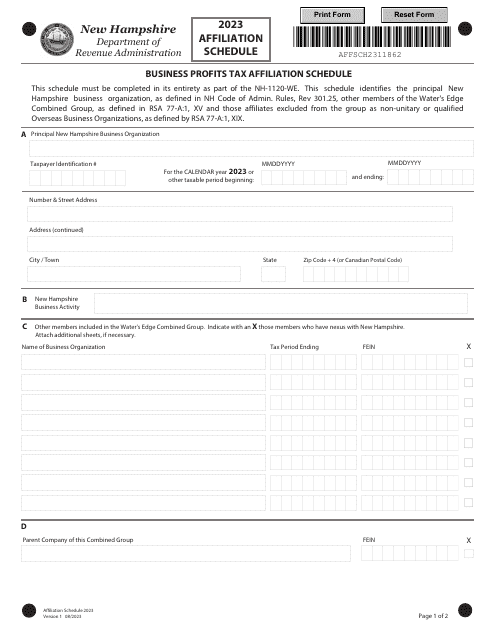 Form AFF SCHD 2023 Printable Pdf