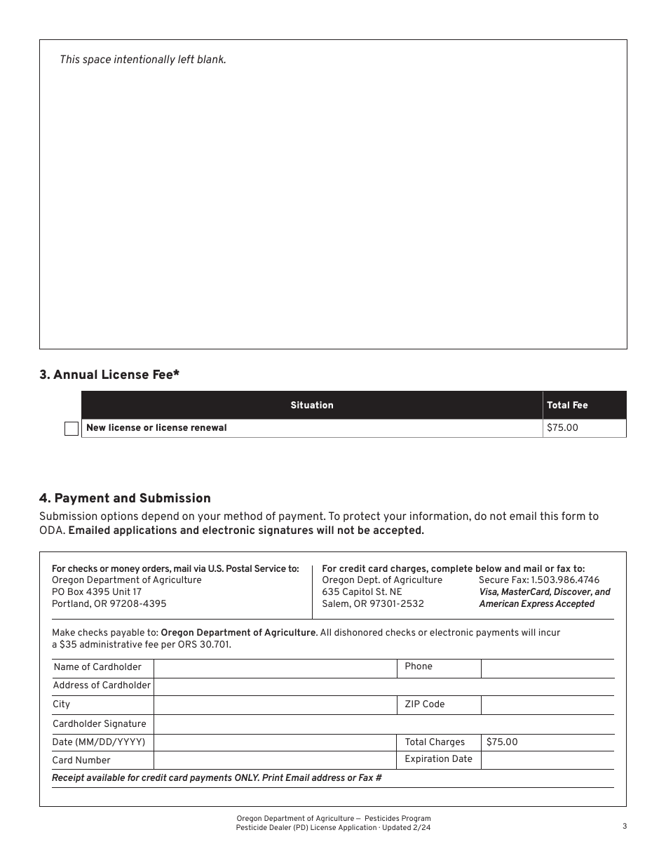 Pesticide Dealer (Pd) License Application - Oregon, Page 3
