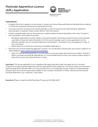 Document preview: Pesticide Apprentice License (Apl) Application - Oregon
