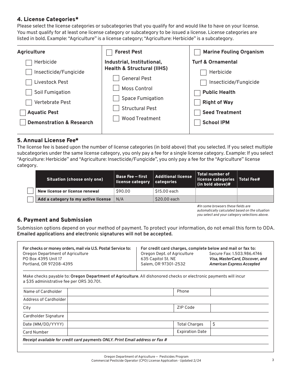 Commercial Pesticide Operator (Cpo) License Application - Oregon, Page 3