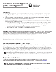Document preview: Commercial Pesticide Applicator (CPA) License Application - Oregon