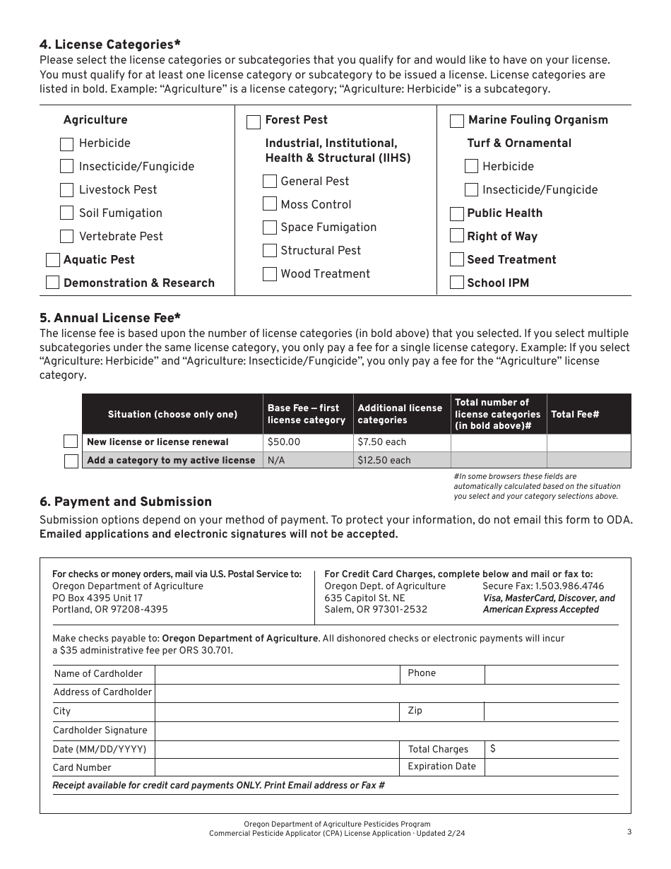 Commercial Pesticide Applicator (CPA) License Application - Oregon, Page 3
