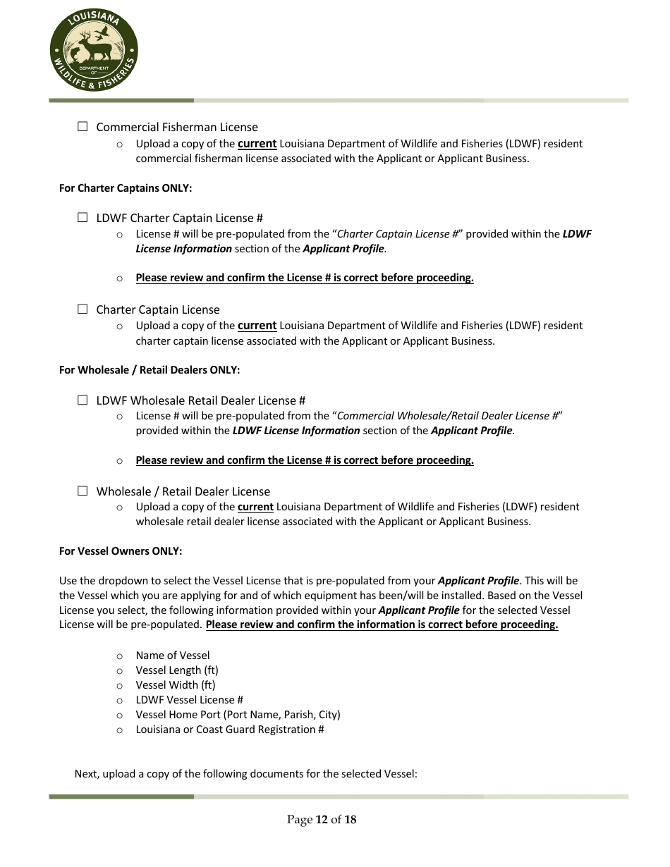 Ldwf Application Checklist - Louisiana, Page 12