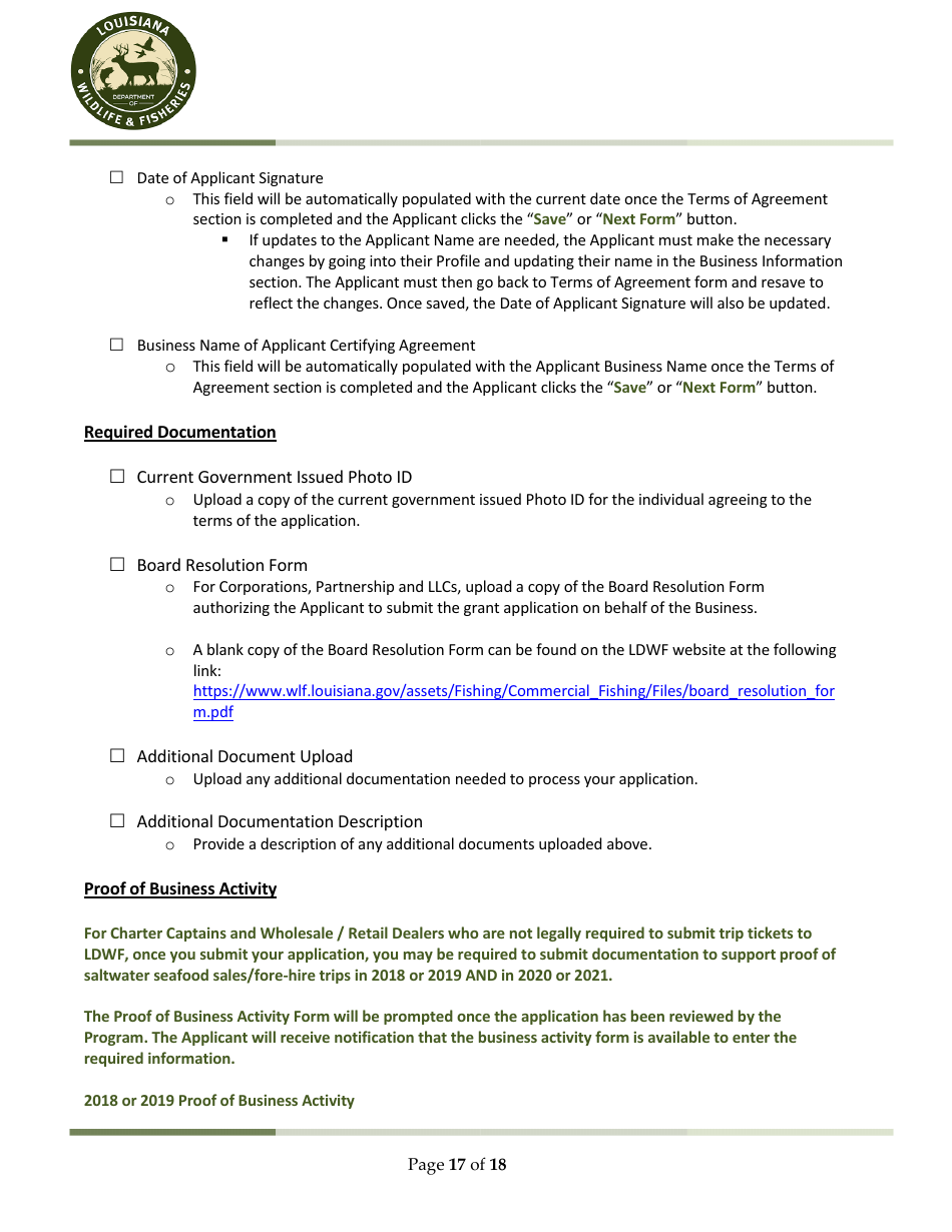Ldwf Application Checklist - Louisiana, Page 17