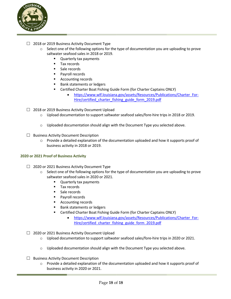 Ldwf Application Checklist - Louisiana, Page 18