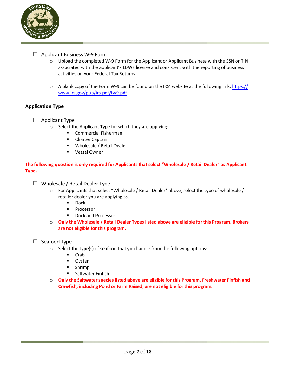 Ldwf Application Checklist - Louisiana, Page 2