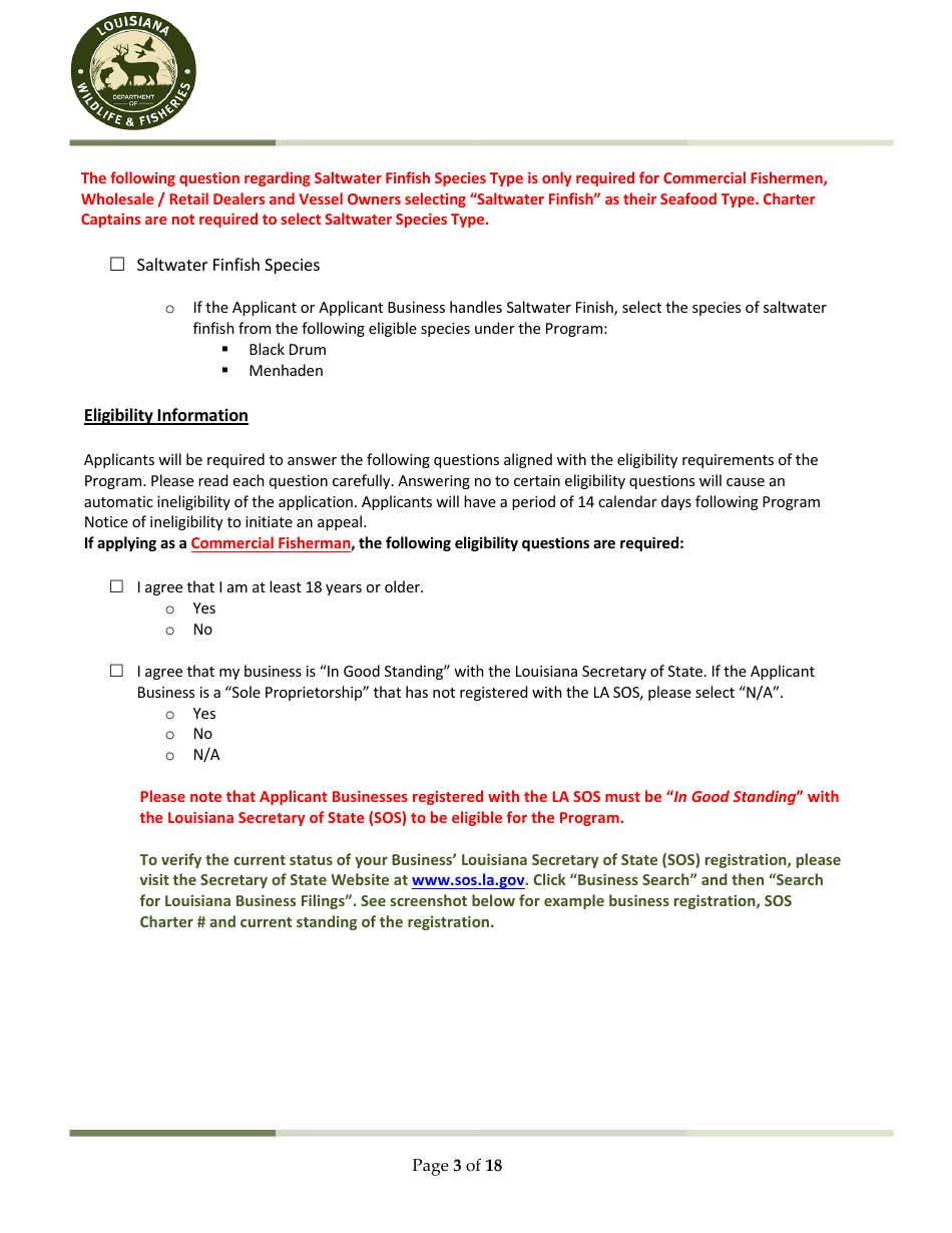 Ldwf Application Checklist - Louisiana, Page 3