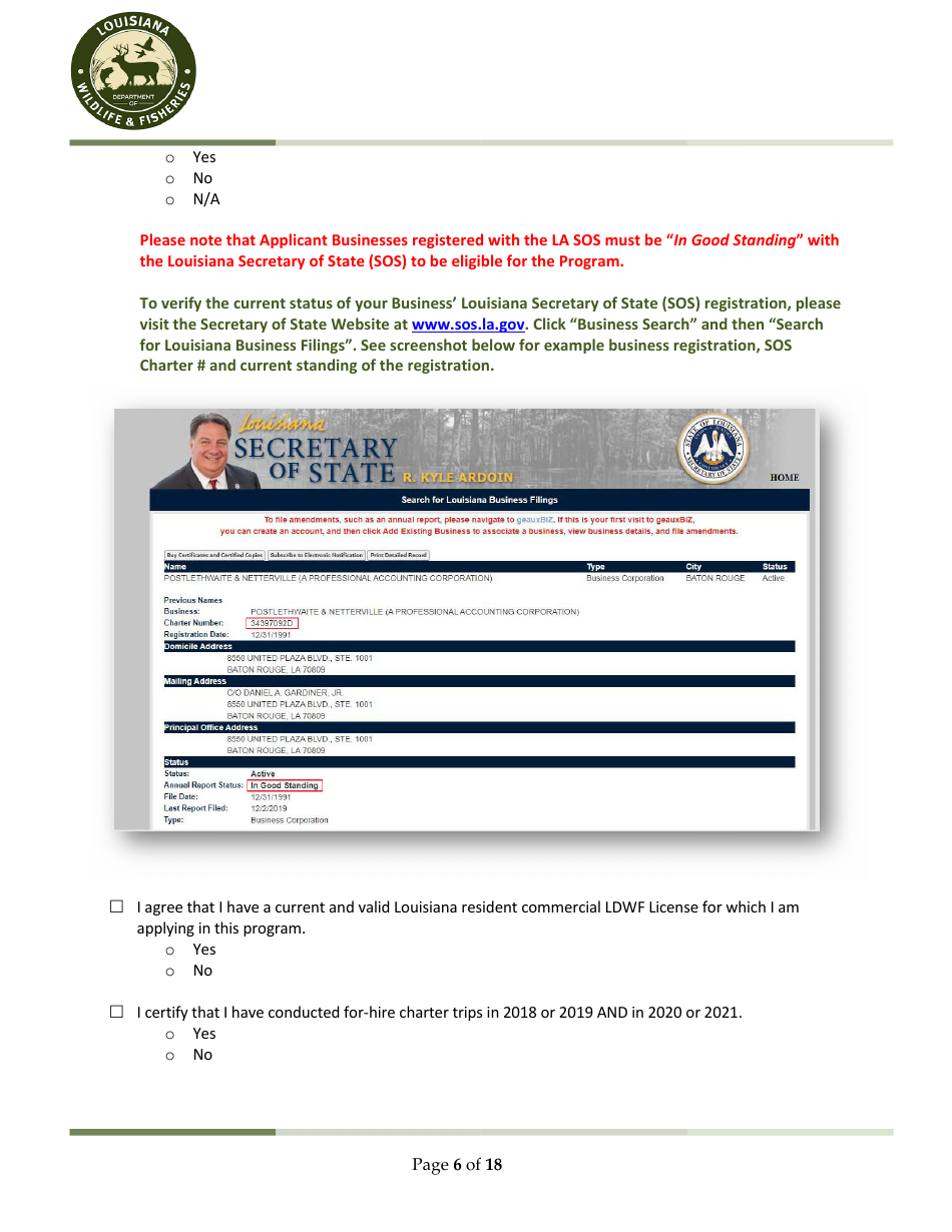 Ldwf Application Checklist - Louisiana, Page 6