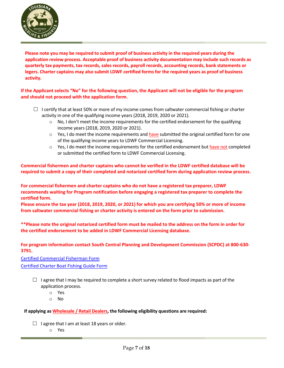 Ldwf Application Checklist - Louisiana, Page 7