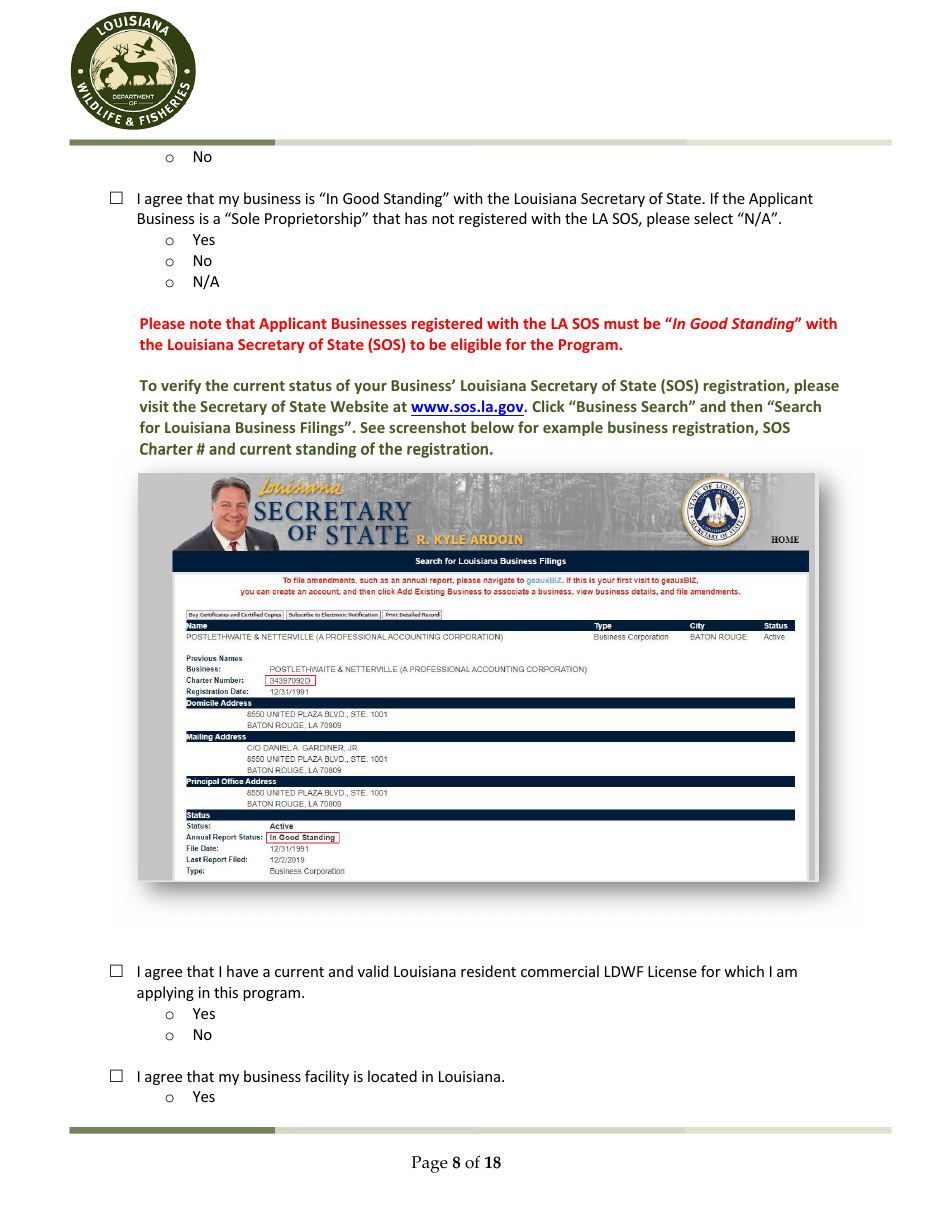 Ldwf Application Checklist - Louisiana, Page 8