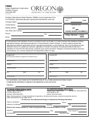 Fertilizers Manufacturer-Bulk Distributor (Fmbd) License Application Form for Fertilizers, Agricultural Minerals, Agricultural Amendments, and Lime - Oregon