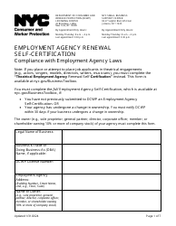 Document preview: Employment Agency Renewal Self-certification - New York City