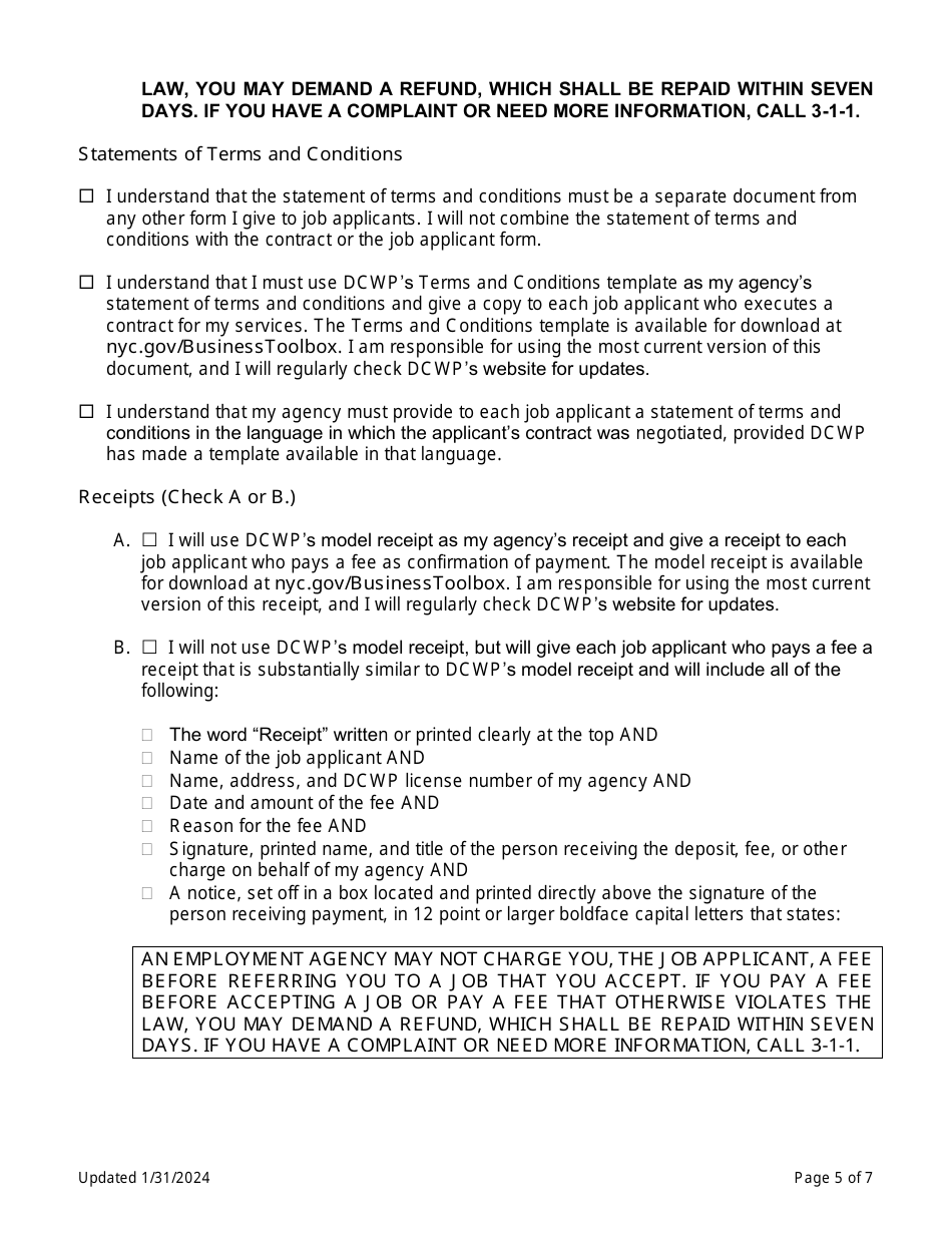 Employment Agency Renewal Self-certification - New York City, Page 5