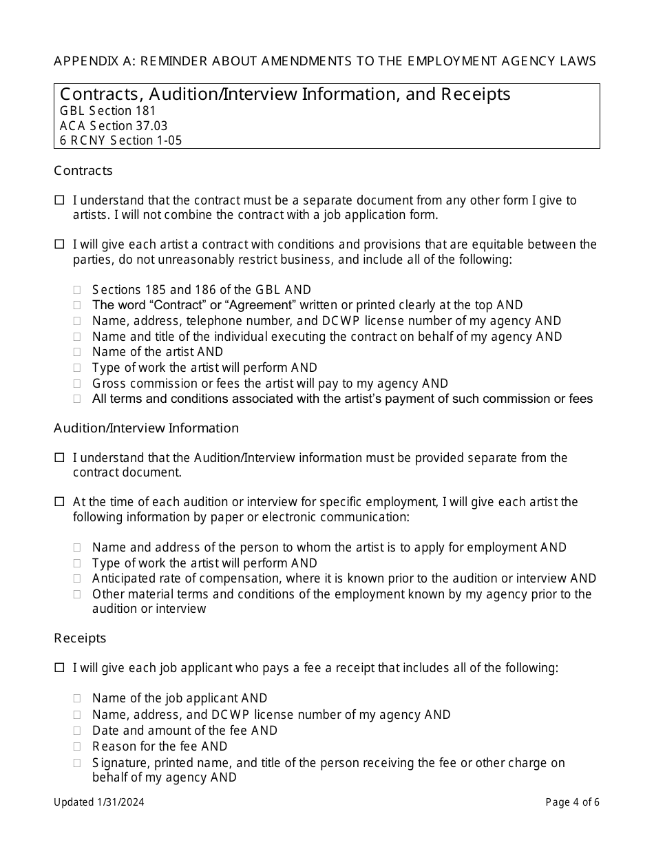 Theatrical Employment Agency Renewal Self-certification - New York City, Page 4