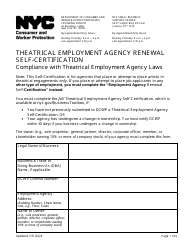 Document preview: Theatrical Employment Agency Renewal Self-certification - New York City