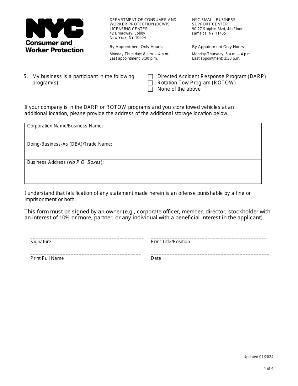 Tow Truck Company - Renewal Application Supplement - New York City, Page 4