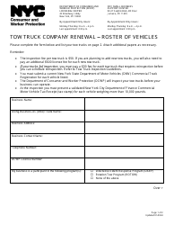 Document preview: Tow Truck Company Renewal - Roster of Vehicles - New York City