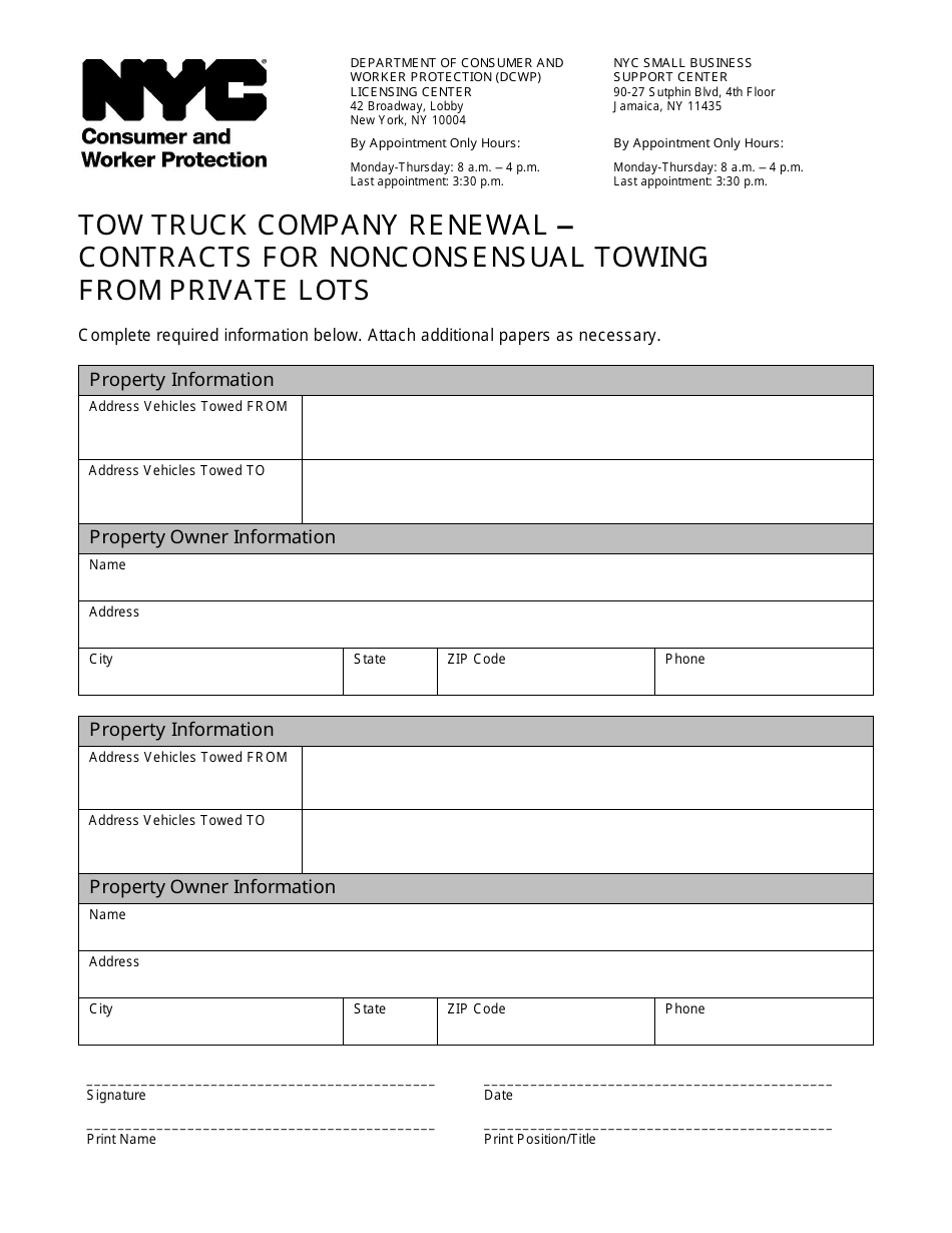 Tow Truck Company Renewal - Contracts for Nonconsensual Towing From Private Lots - New York City, Page 1