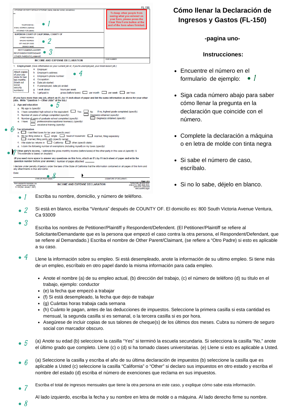 Instrucciones para Formulario FL-150 Declaracion De Ingresos Y Gastos - County of Ventura, California (Spanish), Page 3
