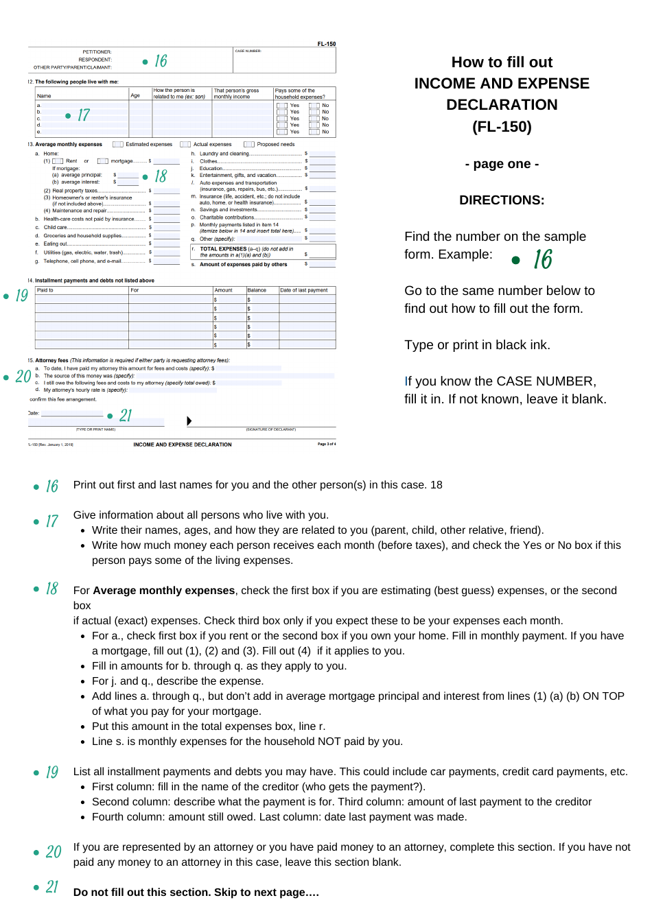 Instructions for Form FL-150 Income and Expense Declaration - County of Ventura, California, Page 5
