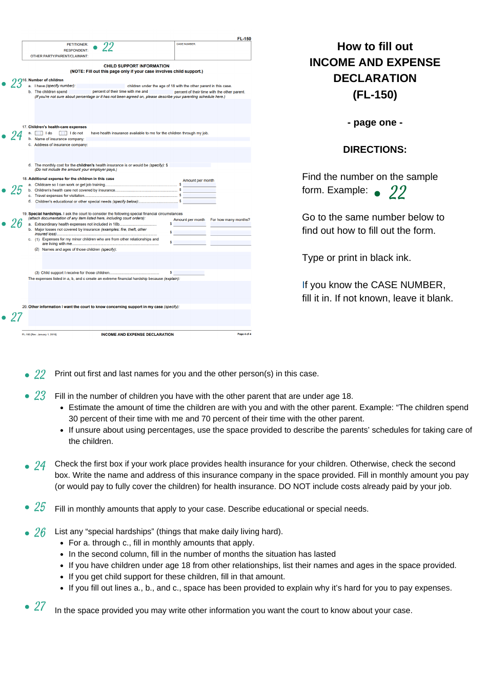 Instructions for Form FL-150 Income and Expense Declaration - County of Ventura, California, Page 6
