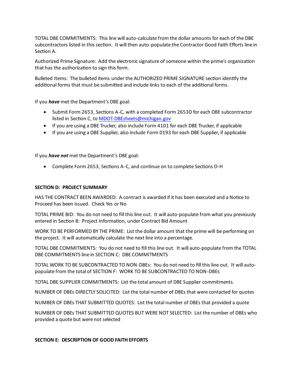 Instructions for Form 2653 Contractor Good Faith Efforts - Michigan, Page 2